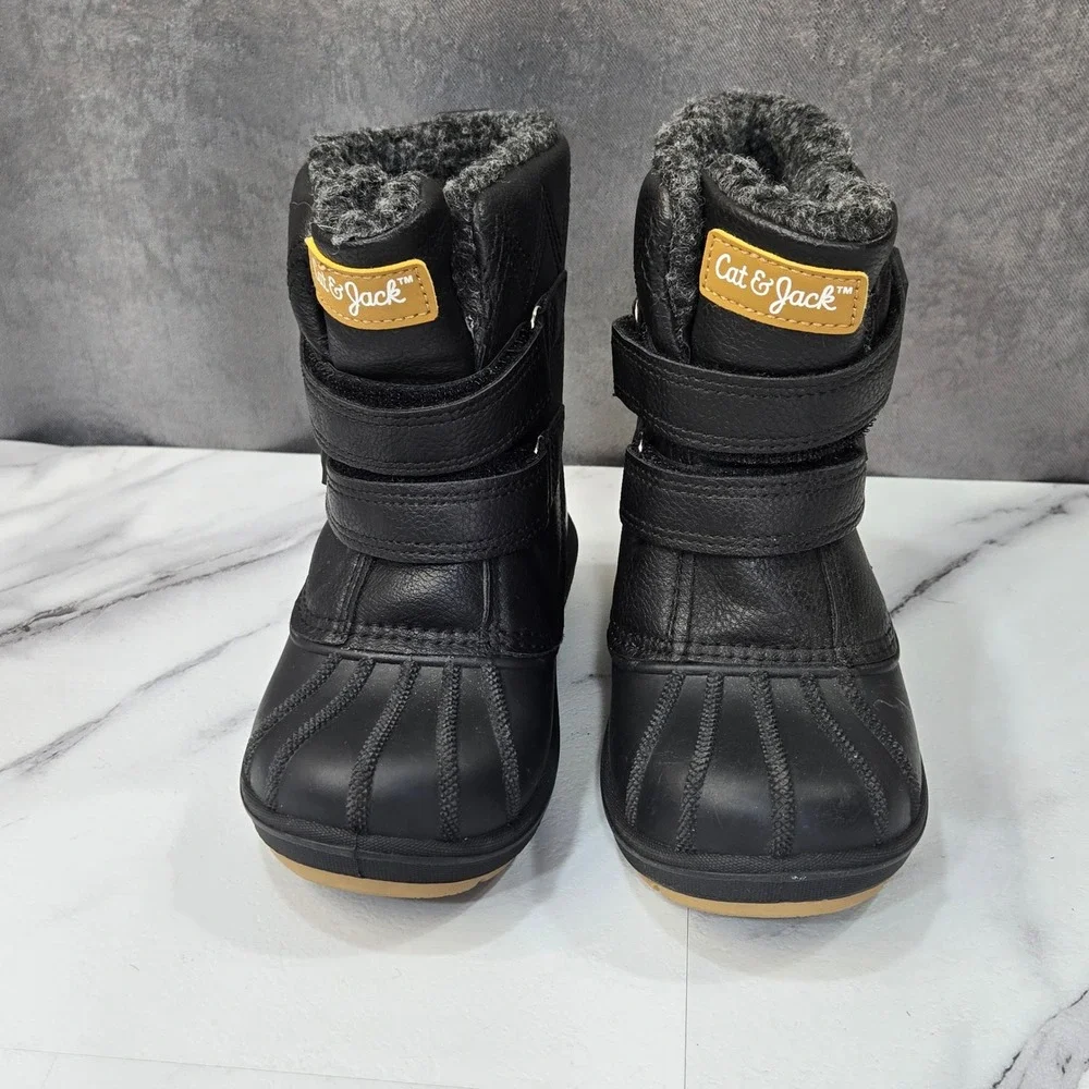 Cat & Jack Toddler 9 Black Faux Fur Lined Winter Duck Boots Waterproof Snow Boot